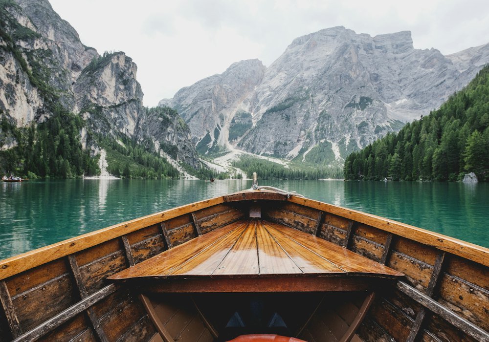 Boat on an alpine lake in Europe